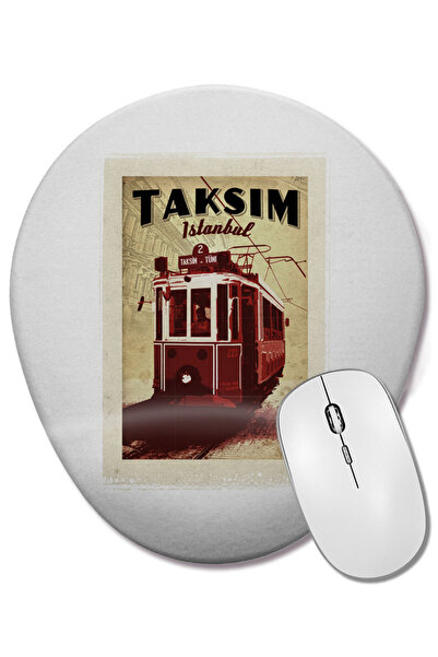 BASKI DÜNYASI Mouse Pad oval Taksimde Tranvay cu suport pentru încheietura mâinii
