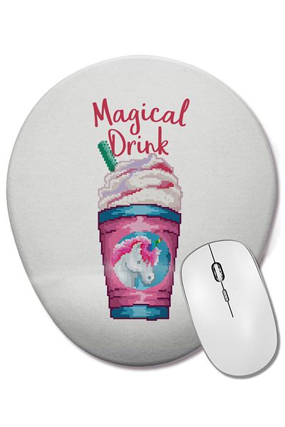 BASKI DÜNYASI لوحة ماوس بيضاوية لدعم المعصم من Magical Drink Unicorn Milkshake Pixel Art