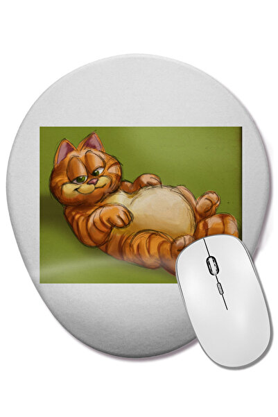 BASKI DÜNYASI لوحة ماوس بيضاوية من Garfield 03 مع مسند للمعصم
