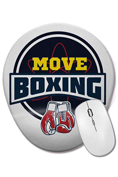 BASKI DÜNYASI Move Boxing Logo Grande Cinza Οβάλ ποντίκι με υποστήριξη καρπού