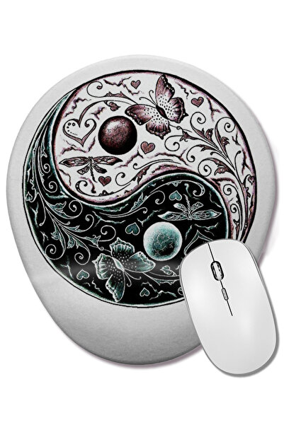 BASKI DÜNYASI Mouse Pad oval Ying Yang cu suport pentru încheietura mâinii