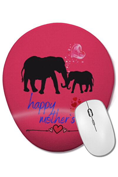 BASKI DÜNYASI Mouse Pad oval Elephant Happy Mothers Day 2021 cu suport pentru încheietura mâinii
