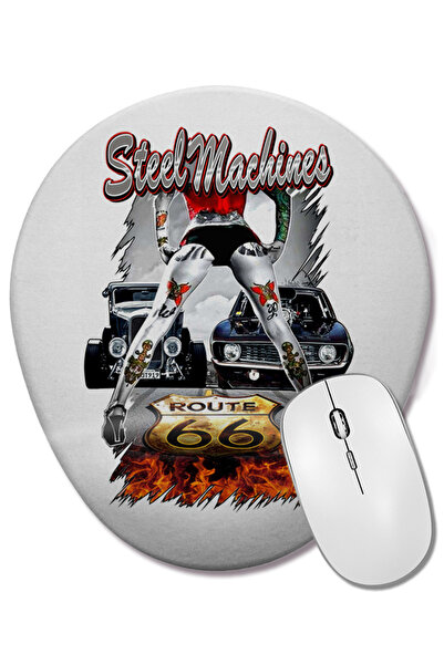 BASKI DÜNYASI Steel Machines Rota 66 Mouse Pad oval cu suport pentru încheietura mâinii