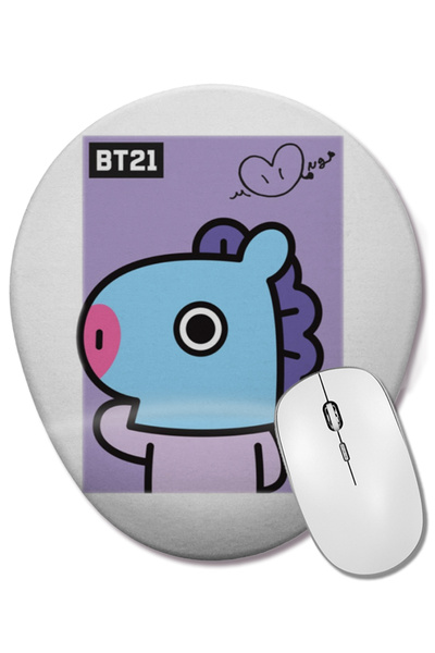 BASKI DÜNYASI Mouse Pad oval Bts Bt21 Mang cu suport pentru încheietura mâinii