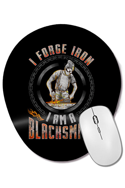 BASKI DÜNYASI Fierbucă de fier, sunt un forjător, mouse pad oval cu suport pentru încheietura mâinii