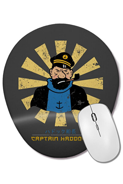 BASKI DÜNYASI Mouse Pad oval Captain Haddock, retro japonez, Tintin, cu supor...