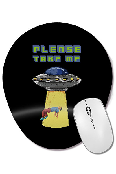 BASKI DÜNYASI Mouse Pad oval retro Pixel Please Take Me Alien Abduction cu su...