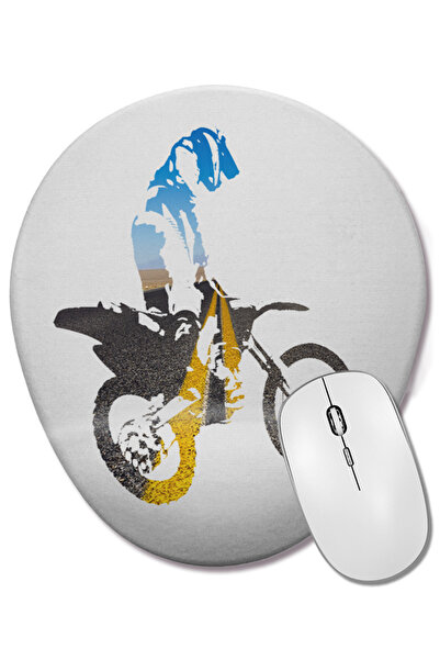 BASKI DÜNYASI Motocross Motorcycle Wrist Supported Oval Mouse Pad