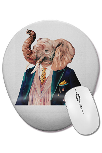 BASKI DÜNYASI Mouse Pad oval colorat cu suport pentru încheietura mâinii elefant