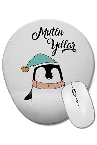 BASKI DÜNYASI Felicitări cu Anul Nou cu un pinguin drăguț, mouse pad oval cu ...