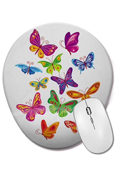 BASKI DÜNYASI Mouse Pad oval cu fluturi colorate cu suport pentru încheietura mâinii