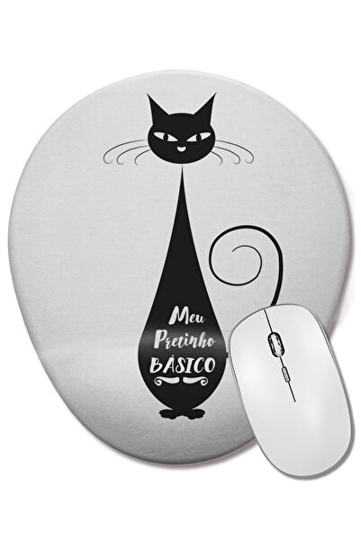 BASKI DÜNYASI Meu Pretinho Basico Cat Οβάλ ποντίκι με υποστήριξη καρπού