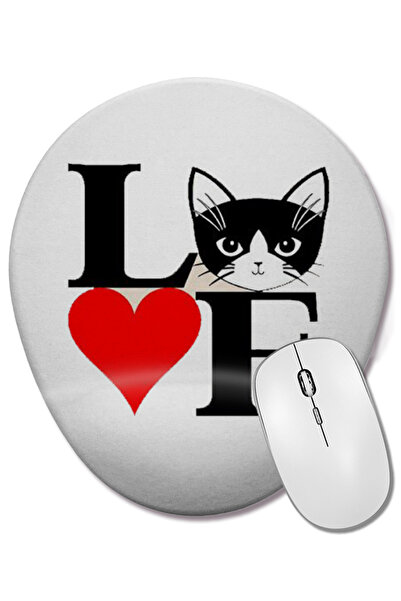BASKI DÜNYASI I Lowe Cat I Love You Οβάλ ποντίκι με υποστήριξη καρπού για γάτες