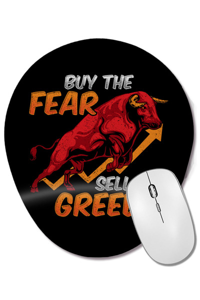 BASKI DÜNYASI Cumpărați mouse pad oval cu suport pentru încheietura mâinii, cu inscripția The Fear Sell The Greed Bull Market Investing