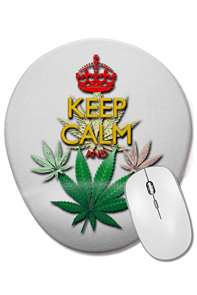BASKI DÜNYASI Keep Calm And Marijuana Leaf 02 Mouse Pad oval cu suport pentru...