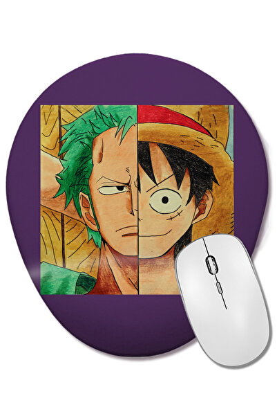 BASKI DÜNYASI One Piece Luffy și Zoro's Faces 01 Mouse Pad oval cu suport pen...