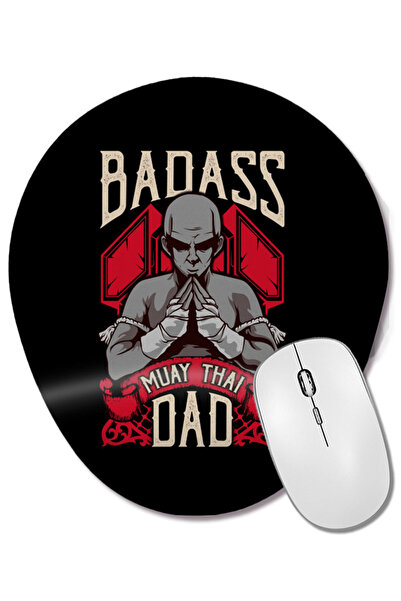 BASKI DÜNYASI Badass Muay Thai Dad, Mouse Pad oval cu suport pentru încheietu...