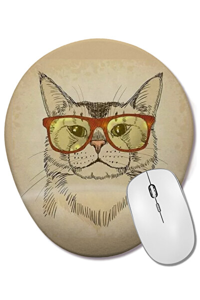 BASKI DÜNYASI Mouse Pad oval cu pisică pisici cu ochelari și suport pentru în...