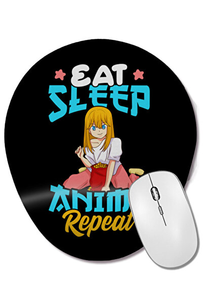 BASKI DÜNYASI Eat Sleep Anime Repeat Cute Anime Obsessed Mouse Pad oval cu suport pentru încheietura mâinii