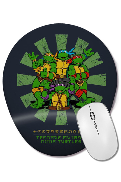 BASKI DÜNYASI Teenage Mutant Ninja Turtles Retro Japanese Bilek Destekli Oval Mouse Pad