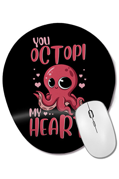 BASKI DÜNYASI Mouse Pad oval cu suport pentru încheietura mâinii, cu fraza You Octopi My Heart Adorable Octopus Pun