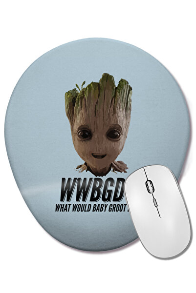 BASKI DÜNYASI Guardians Of The Galaxy Ce ar face Baby Groot? Mouse Pad oval c...