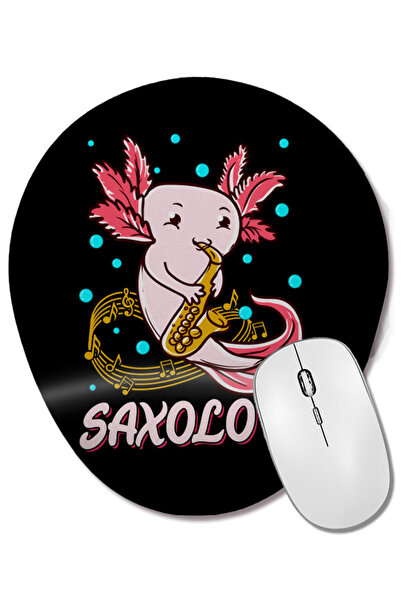 BASKI DÜNYASI Saxolotl care cântă la saxofon, axolotl, joc de cuvinte, pește care merge, mouse pad oval cu suport pentru încheietura mâinii