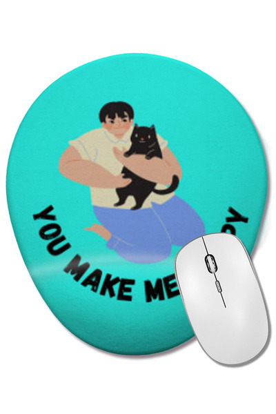 BASKI DÜNYASI Idei de cadouri pentru iubitorii de pisici Te fac fericit Cadouri pentru iubitorii de pisici Mouse pad oval cu suport pentru încheietura mâinii