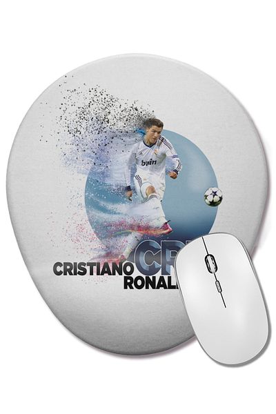 BASKI DÜNYASI لوحة ماوس بيضاوية CR7 كريستيانو رونالدو مع دعم للمعصم