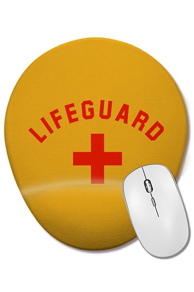 BASKI DÜNYASI لوحة ماوس بيضاوية لدعم المعصم باللون الأحمر من Baywatch Lifeguard