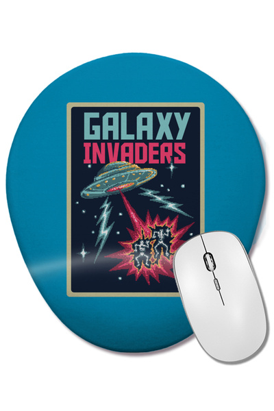 BASKI DÜNYASI Mouse Pad oval Aliens Retro Pixel Galaxy Invaders cu suport pen...