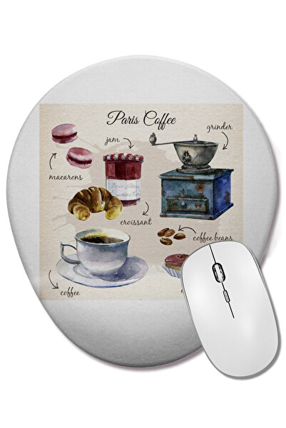 BASKI DÜNYASI Mouse Pad oval Paris Coffee cu suport pentru încheietura mâinii