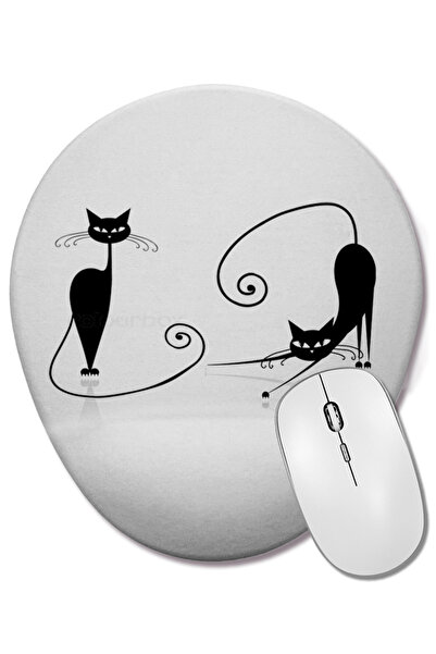 BASKI DÜNYASI Mouse Pad oval Kara pisică cu suport pentru încheietura mâinii