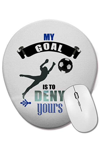 BASKI DÜNYASI Mouse Pad oval cu suport pentru încheietura mâinii, cu tema portar de fotbal care se încadrează în poartă