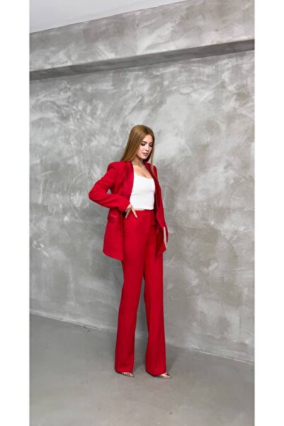 STMT BUTİK Saten Detaylı Şık Blazer Ceket Pantolon Takımı – Kadın Modası