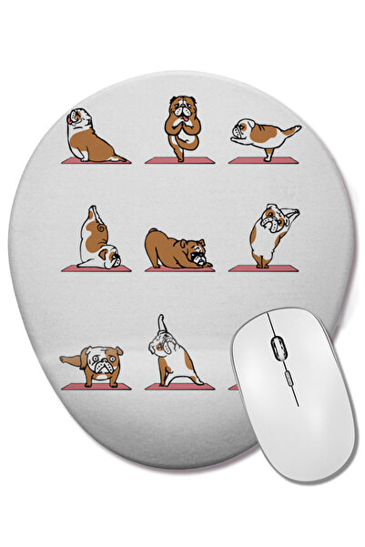 BASKI DÜNYASI Οβάλ ποντίκι ποντικιού με σχέδιο Bulldog Yoga Pug Dog με στήριγ...