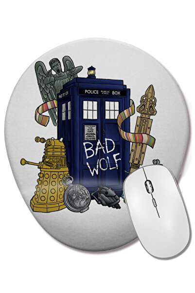 BASKI DÜNYASI Mouse Pad oval Doctor Who Tardis cu suport pentru încheietura m...