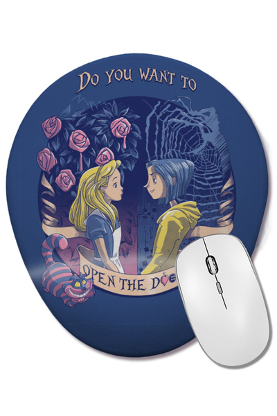 BASKI DÜNYASI Mouse Pad oval Coraline Alice cu suport pentru încheietura mâinii