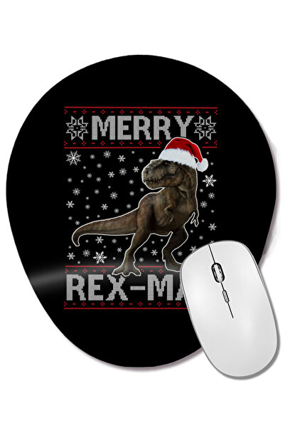 BASKI DÜNYASI Merry Rex Mas Christmas Dinosaur Mouse Pad oval cu suport pentr...