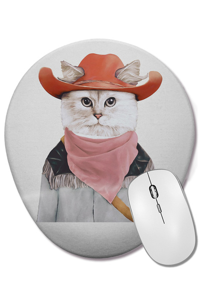 BASKI DÜNYASI Cat Rodeo Cat Oval Mouse Pad with Wrist Support