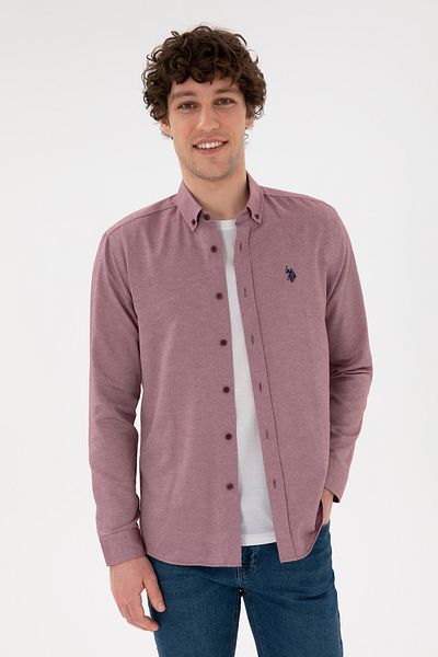 U.S. Polo Assn. Ανδρικό μακρυμάνικο πουκάμισο Claret Red Basic 50296777 -VR014