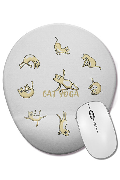 BASKI DÜNYASI Mouse Pad oval cu pisică care practică yoga și câine care susți...