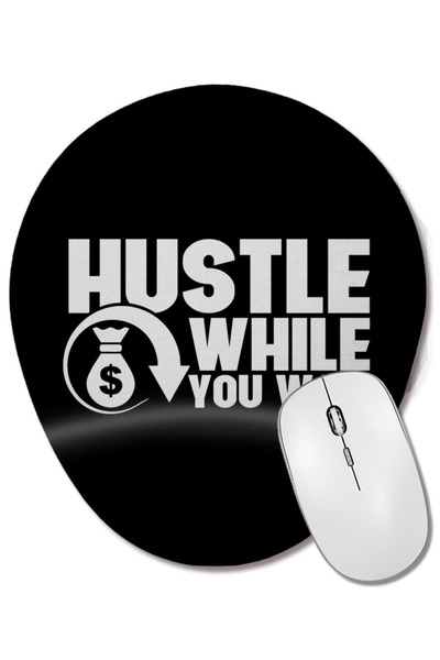 BASKI DÜNYASI Mouse Pad oval cu suport pentru încheietura mâinii, cu inscripții: Hustle While You Wait, Entrepreneur, CEO, Hustler
