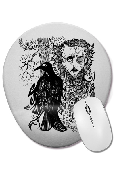 BASKI DÜNYASI Mouse Pad oval Edgar Allan Poe cu suport pentru încheietura mâinii