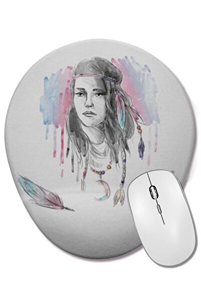 BASKI DÜNYASI Mouse Pad oval pentru fetiță, cu perle și cercei, cu suport pen...
