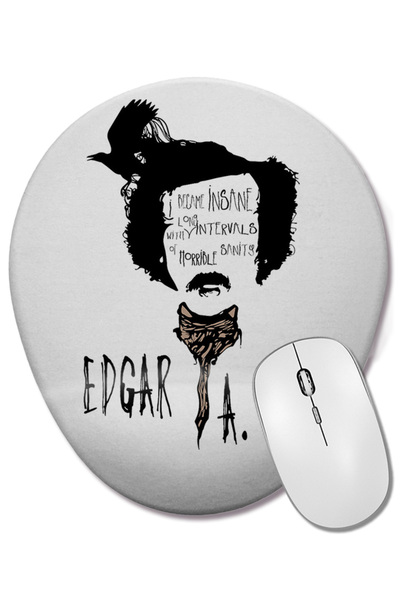 BASKI DÜNYASI Mouse Pad oval Edgar Allan Poe cu suport pentru încheietura mâinii