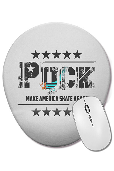 BASKI DÜNYASI Puck Make America Skate Again Funny Hockey Player Mouse Pad oval cu suport pentru încheietura mâinii