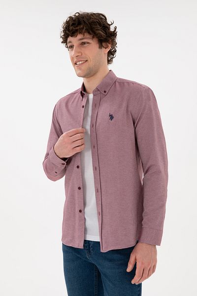 U.S. Polo Assn. Ανδρικό μακρυμάνικο πουκάμισο Claret Red Basic 50296777 -VR014