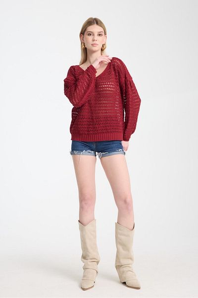 Su Moda Îmbrăcăminte pentru femei Bluză Mamă tânără Îmbrăcăminte de primăvară Tricoturi cu decolteu în V Plasă cu mânecă lungă Tricoturi confortabile Pulover tricotat