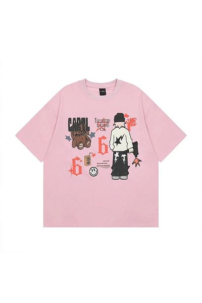 Gofeel Harajuku Street Retro Graphic Print Detailed Unisex Short Sleeve T-Shirt